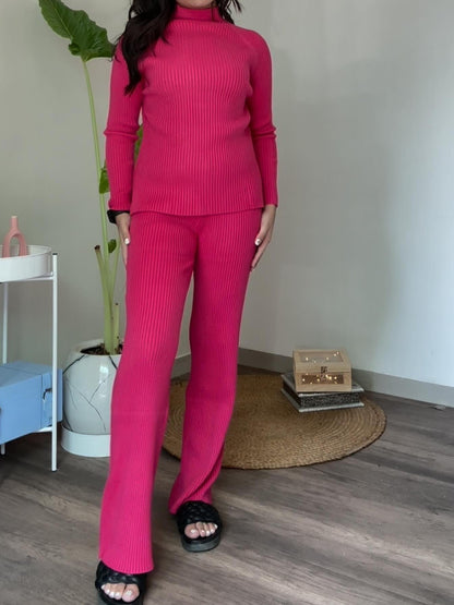 Stripe Soft Knit Turtle Neck Coord Set