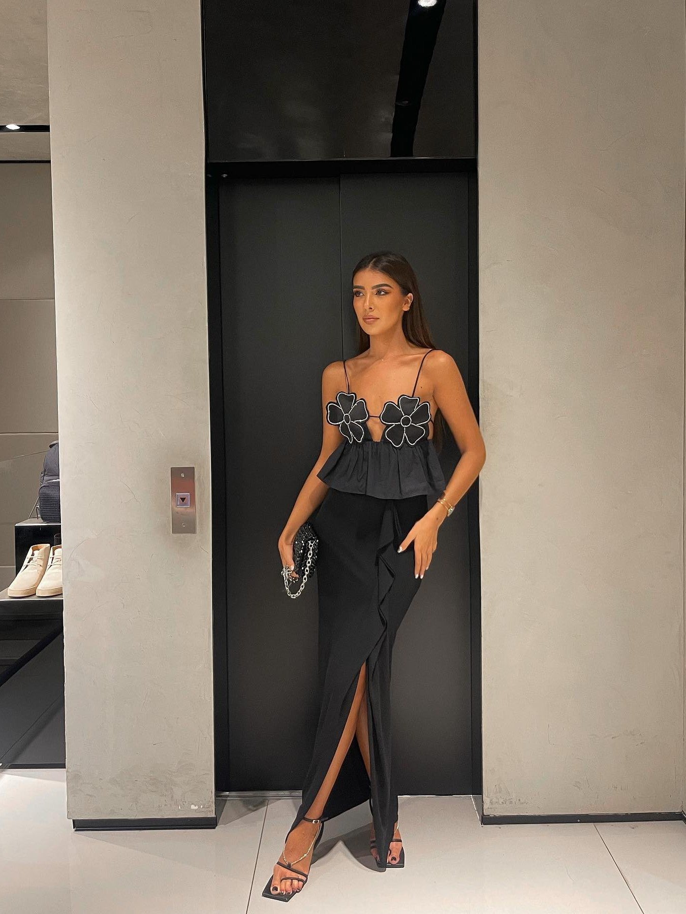 Applique Rhinestone Flowers Top