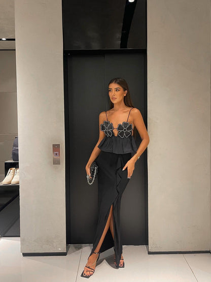 Applique Rhinestone Flowers Top