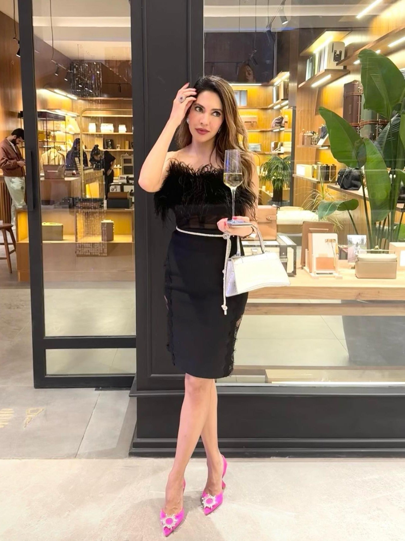 Feather Tube Mesh Corset Dress