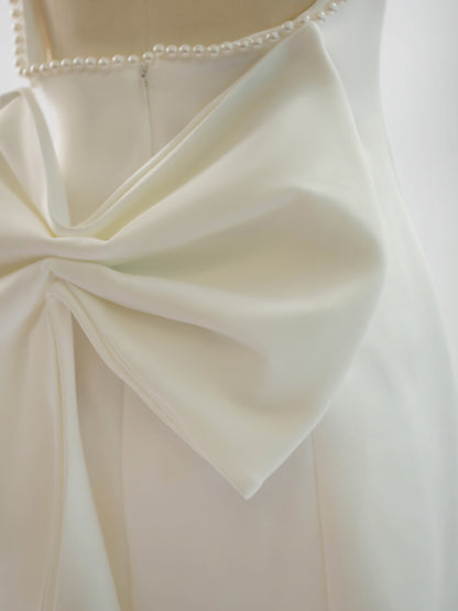Party Dress Mini White Jewel Neck Pearls Sleeveless Backless Sexy Semi Formal Dress
