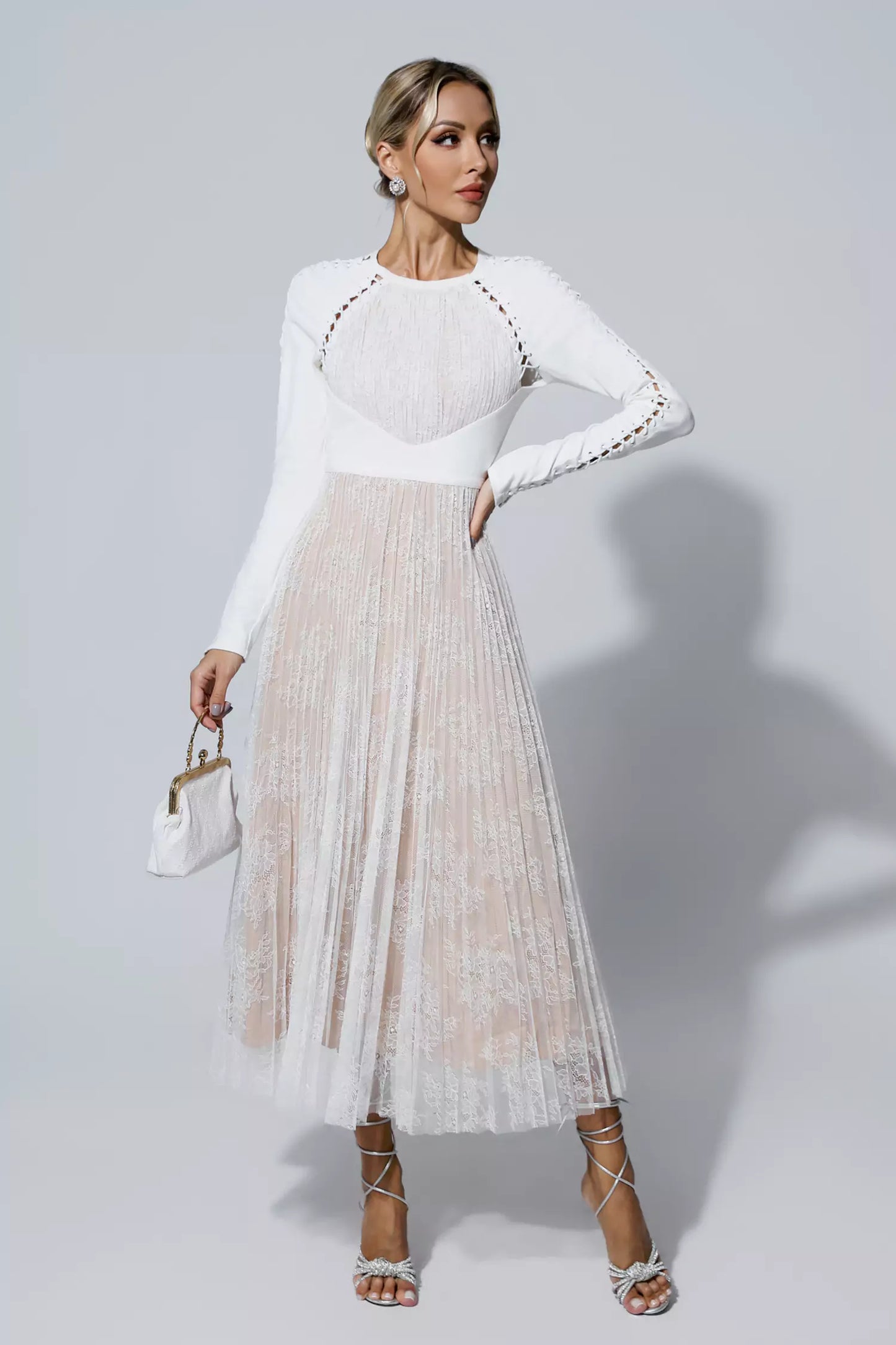 Itzel White Lace Long Sleeve Maxi Dress