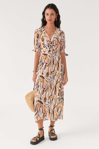 Floral Cut-Out Lace Up Midi Dress