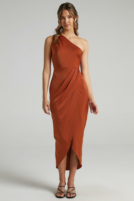 One-Shoulder Backless Slit Midi Dress
