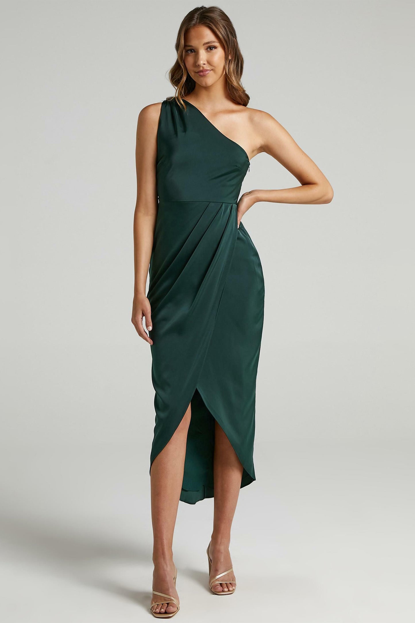 One-Shoulder Backless Slit Midi Dress