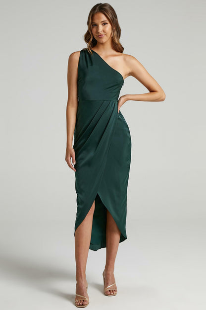 One-Shoulder Backless Slit Midi Dress