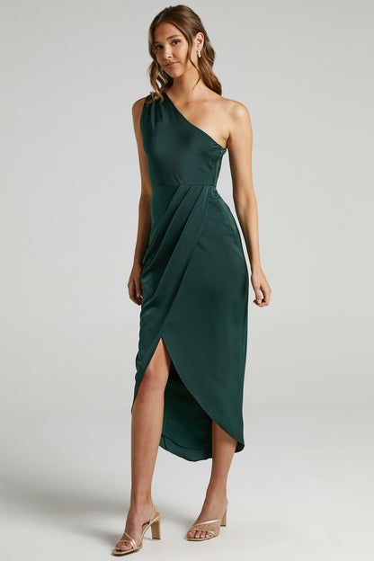One-Shoulder Backless Slit Midi Dress