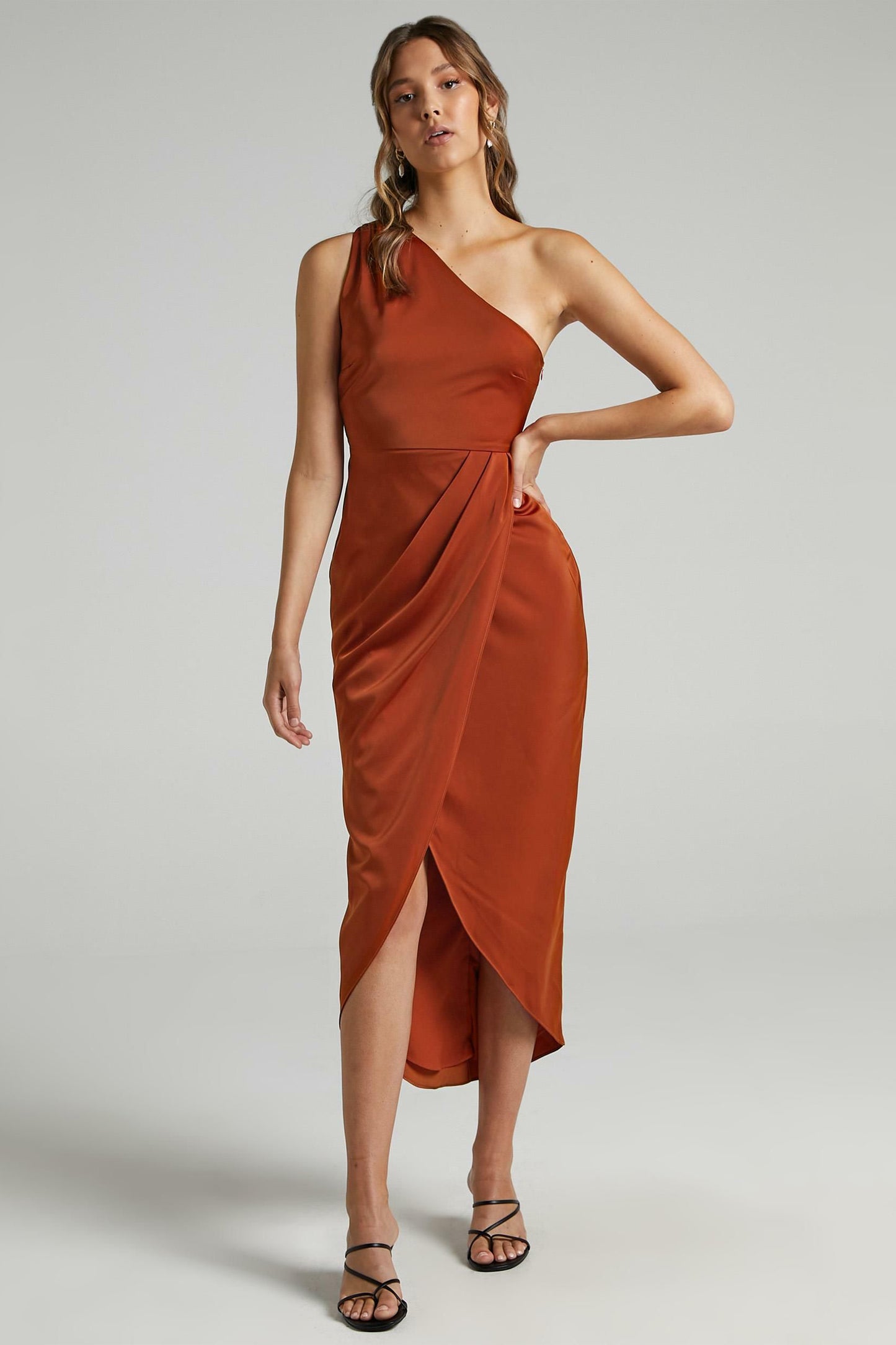 One-Shoulder Backless Slit Midi Dress