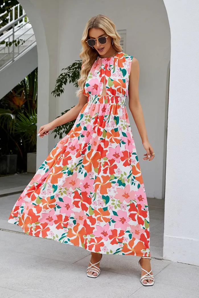 Floral Sleeveless Cut-Out Maxi Dress