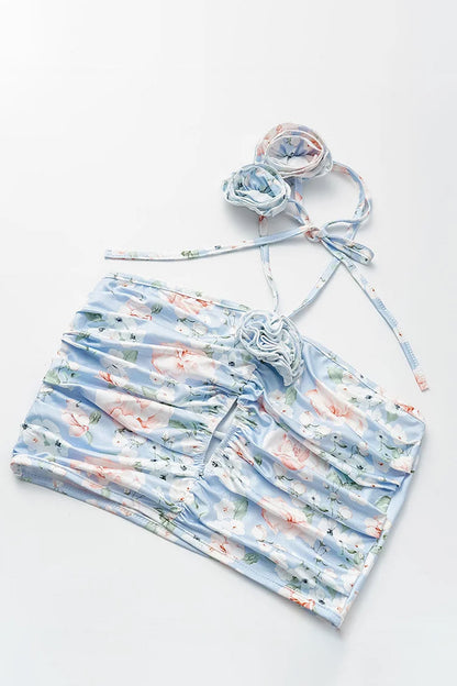 Floral Halter Neck Backless Top