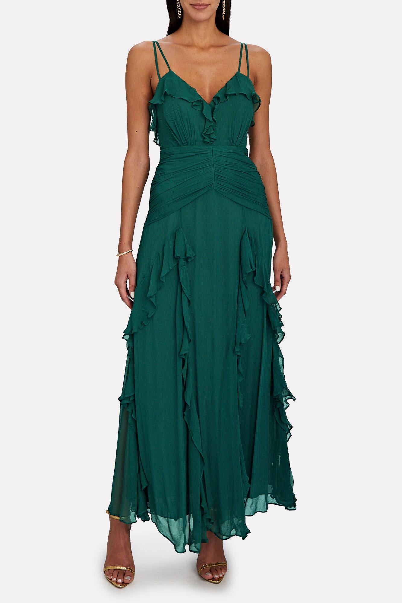 Ruffle Hem Cami Maxi Dress Green