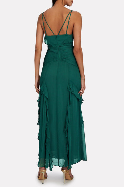 Ruffle Hem Cami Maxi Dress Green