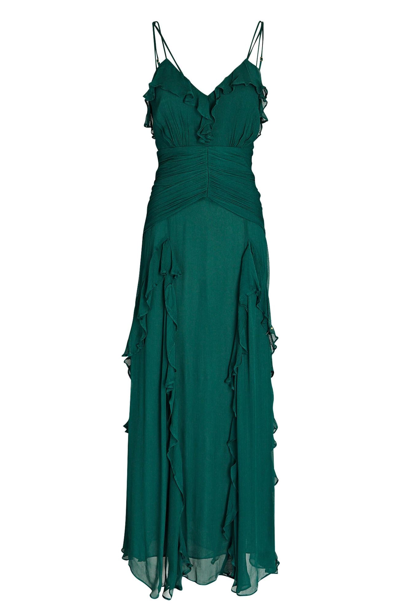 Ruffle Hem Cami Maxi Dress Green