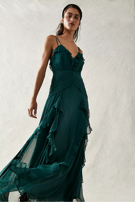 Ruffle Hem Cami Maxi Dress Green