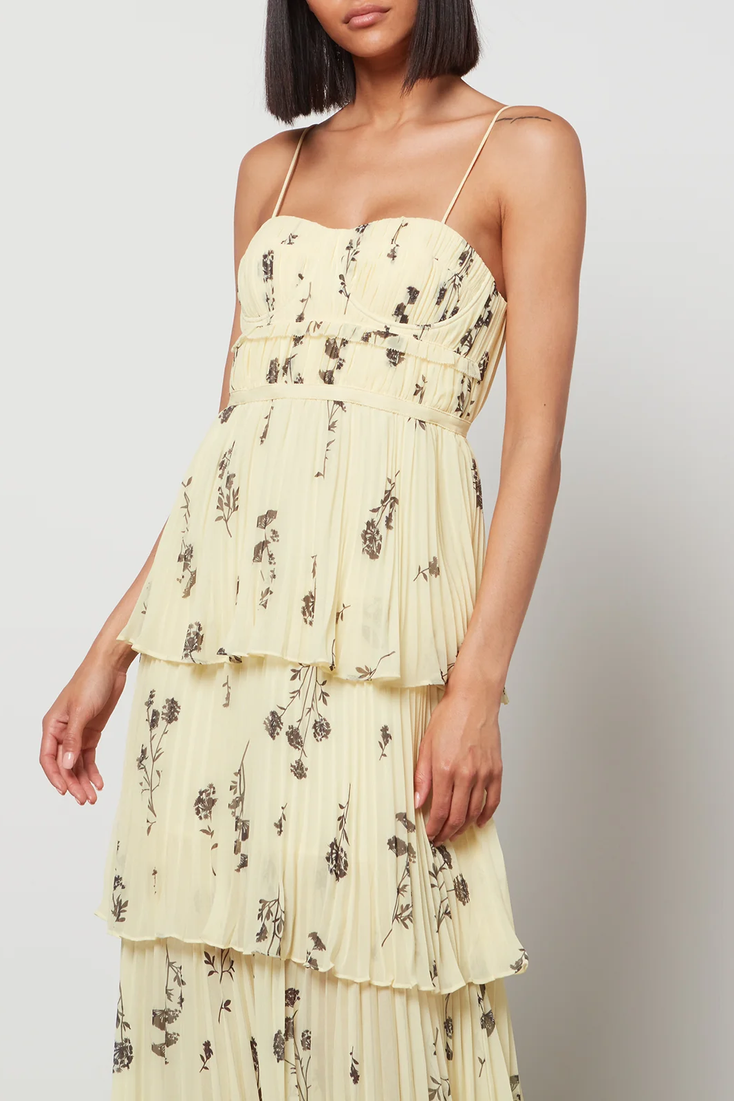 Cami Backless Ruched Tiered Ruffled Hem Midi Dress