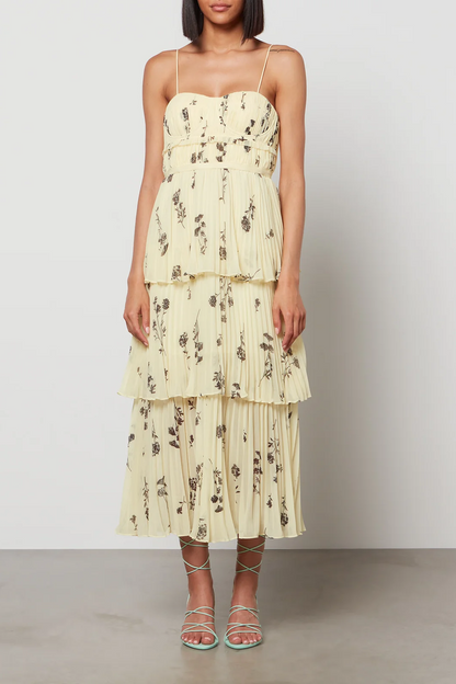 Cami Backless Ruched Tiered Ruffled Hem Midi Dress