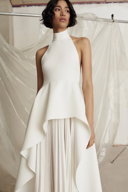 Crew Collar Sleeveless Backless Asymmetric Suit Dress