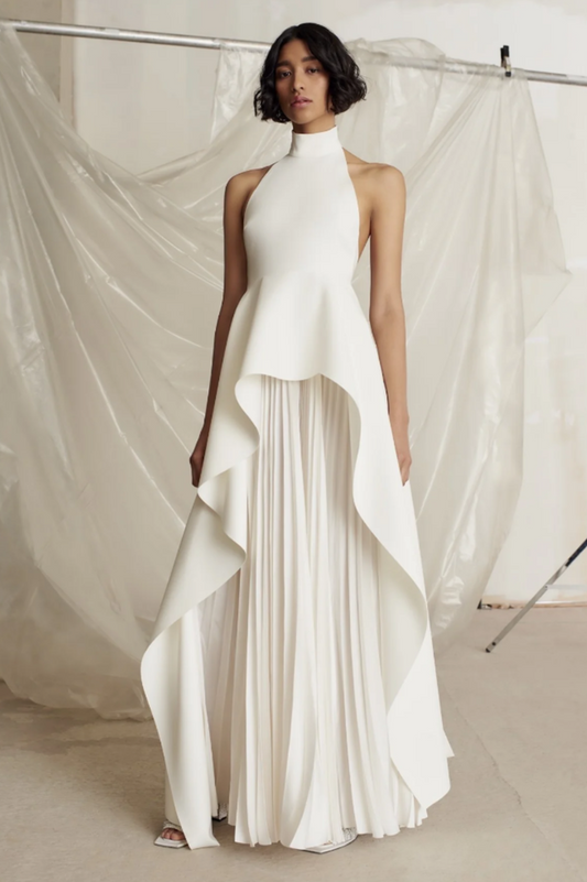 Crew Collar Sleeveless Backless Asymmetric Suit Dress