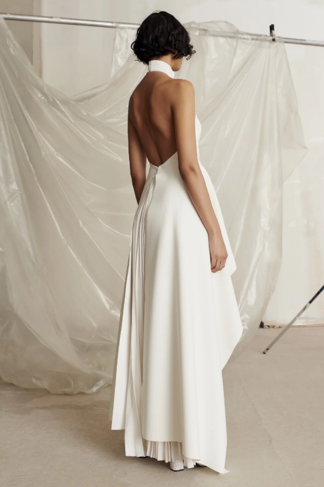 Crew Collar Sleeveless Backless Asymmetric Suit Dress