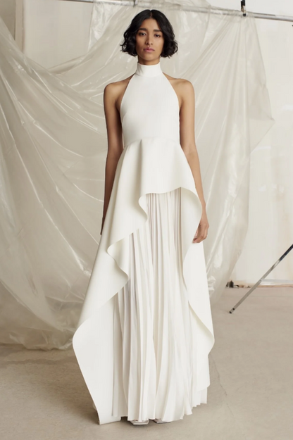 Crew Collar Sleeveless Backless Asymmetric Suit Dress