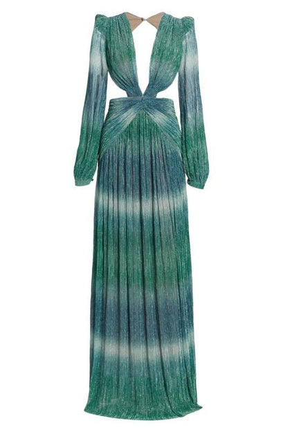 Gradient Lantern Sleeve V-Neck Maxi Dress