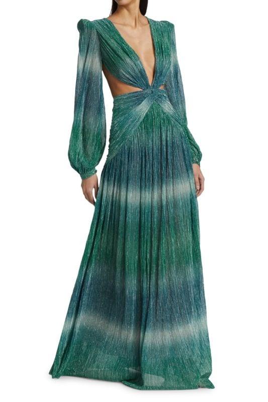 Gradient Lantern Sleeve V-Neck Maxi Dress