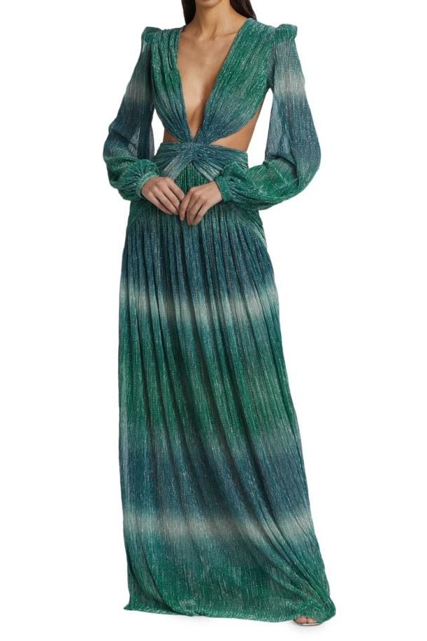 Gradient Lantern Sleeve V-Neck Maxi Dress