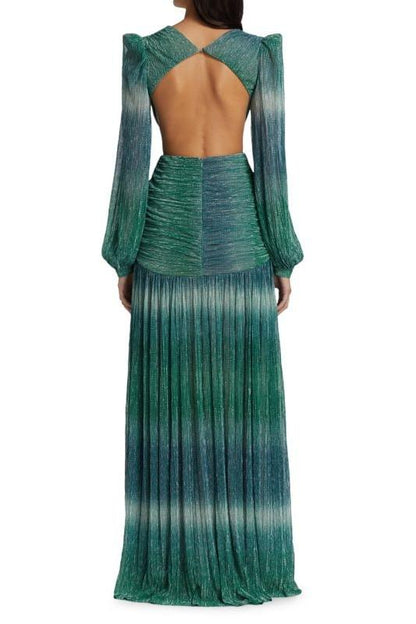 Gradient Lantern Sleeve V-Neck Maxi Dress