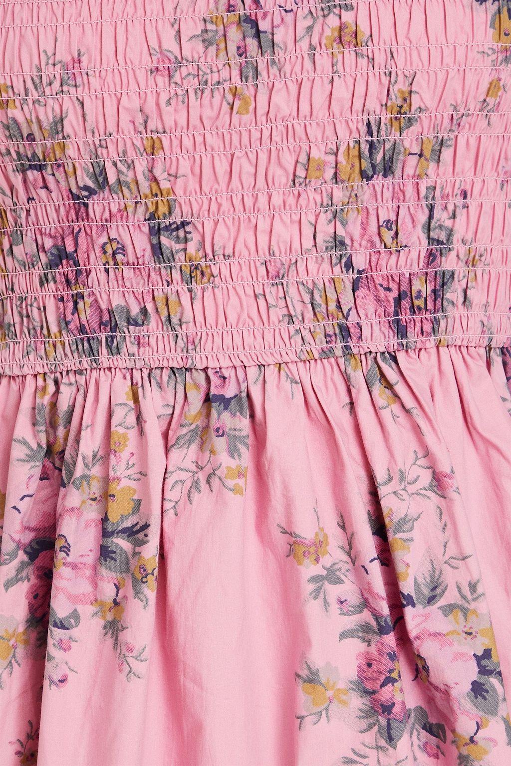 Floral Puff Sleeve Square Collar Smocked Elastic Mini Dress