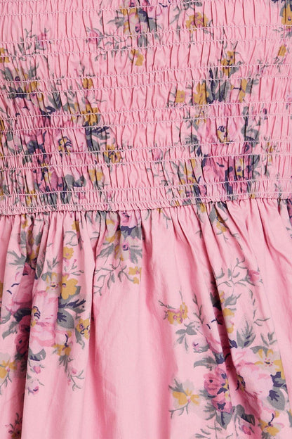 Floral Puff Sleeve Square Collar Smocked Elastic Mini Dress