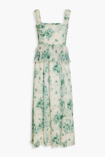 Abstract Print Cami Square Collar Ruffle Midi Dress