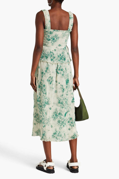 Abstract Print Cami Square Collar Ruffle Midi Dress