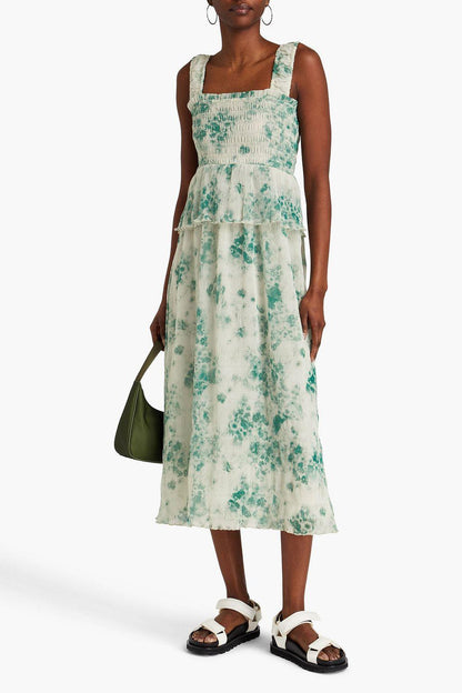 Abstract Print Cami Square Collar Ruffle Midi Dress