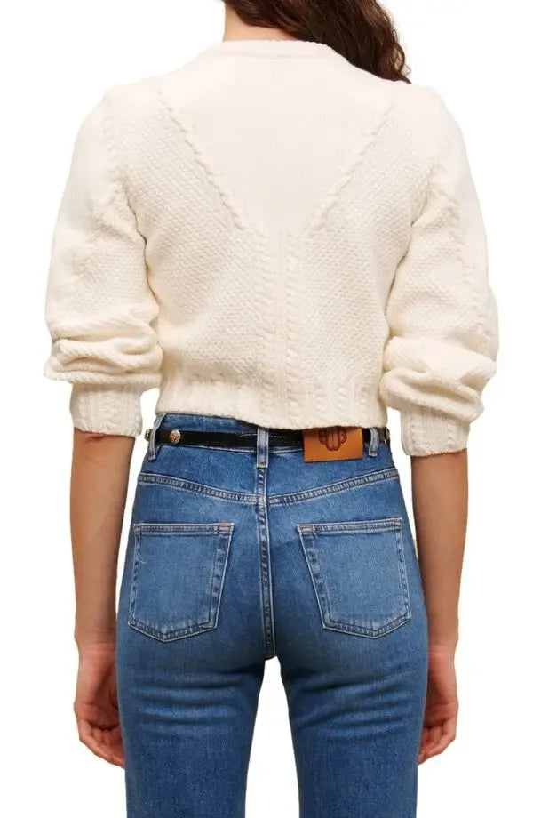 Floral Knit Crew Collar Embroidered Cardigan