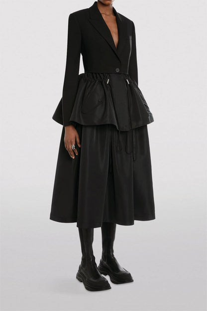 Drawstring Ruffle Hem Blazer Black