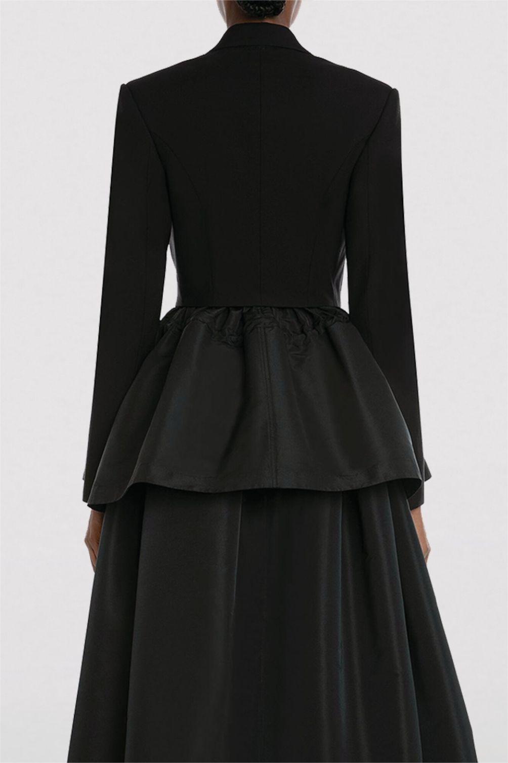 Drawstring Ruffle Hem Blazer Black