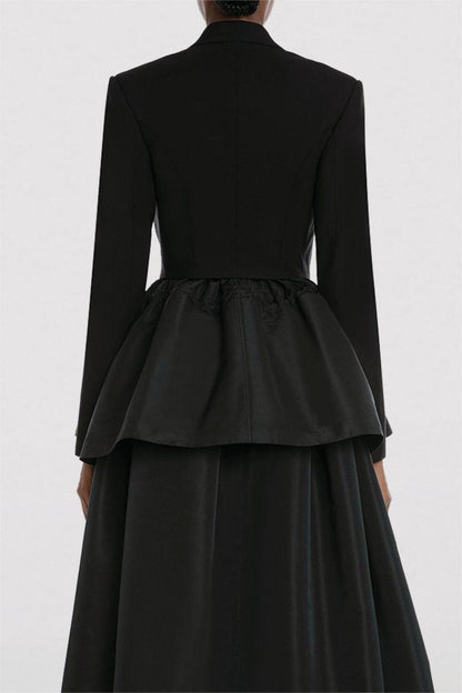 Drawstring Ruffle Hem Blazer Black
