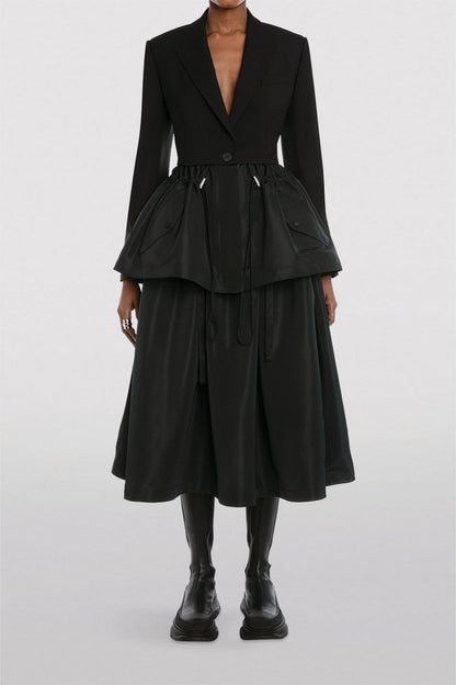 Drawstring Ruffle Hem Blazer Black