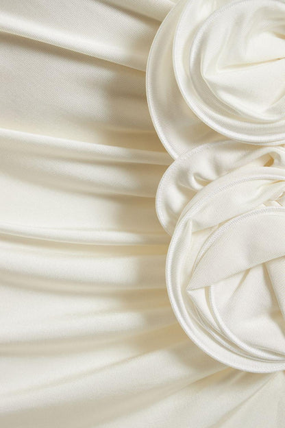 Lace Up Top & 3D Flower High Waist Midi Skirt Set White