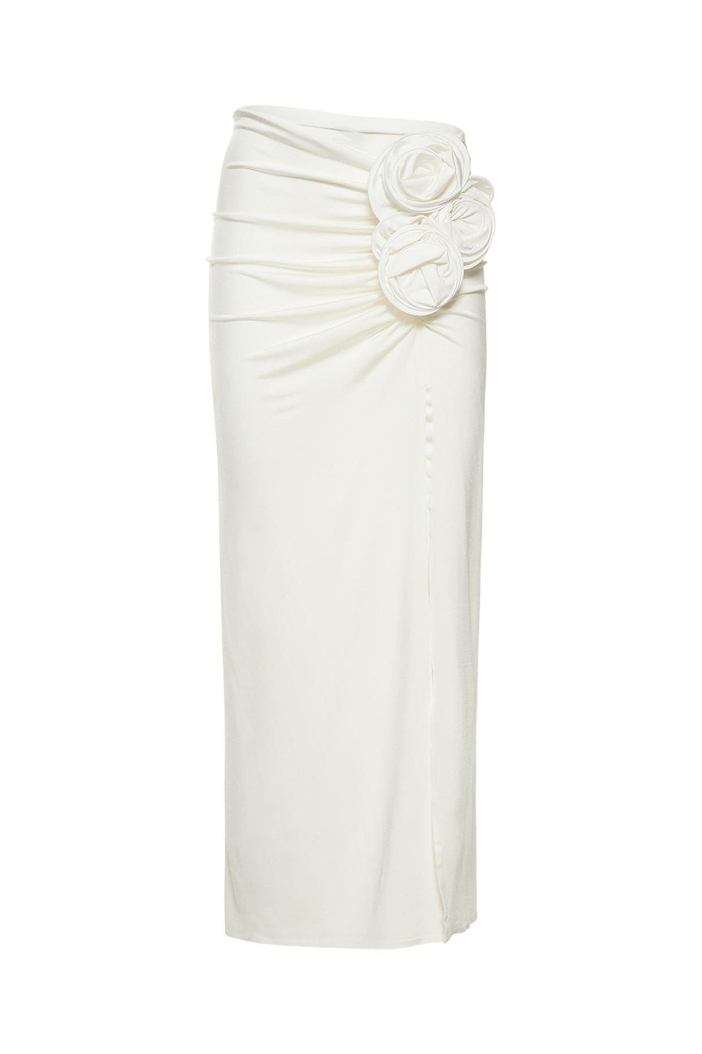 Lace Up Top & 3D Flower High Waist Midi Skirt Set White