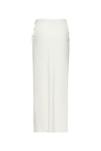 Lace Up Top & 3D Flower High Waist Midi Skirt Set White