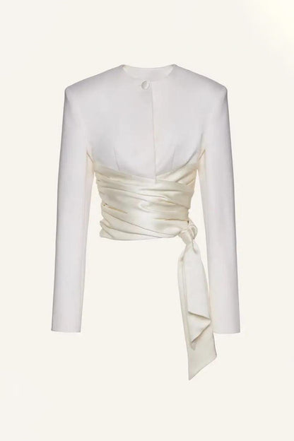 Lace Up Top & 3D Flower High Waist Midi Skirt Set White