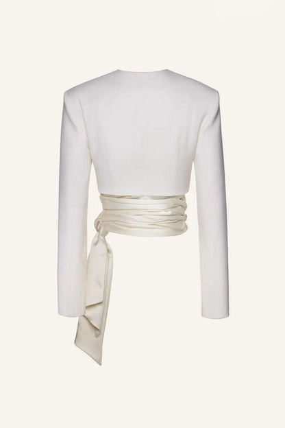 Lace Up Top & 3D Flower High Waist Midi Skirt Set White