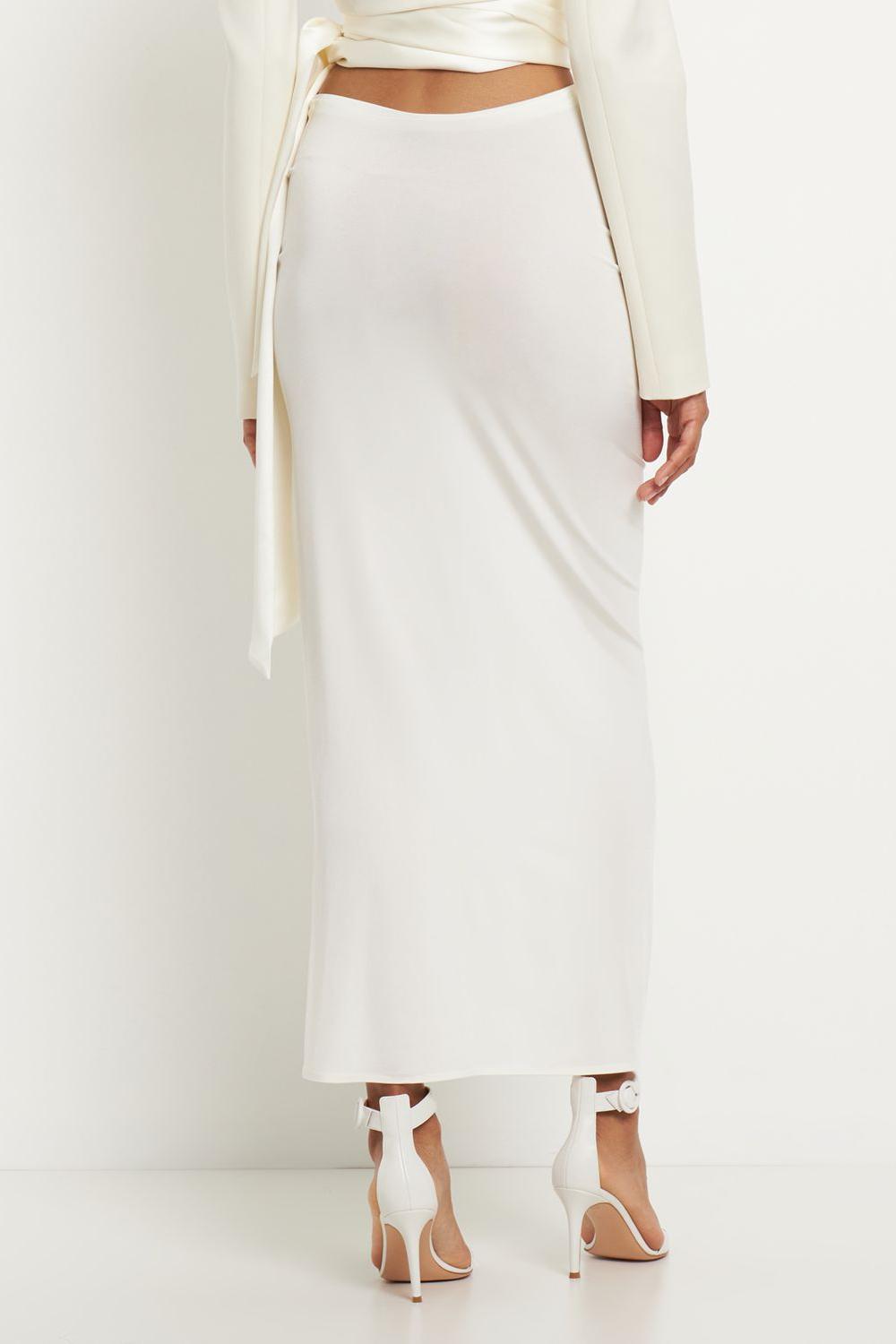 Lace Up Top & 3D Flower High Waist Midi Skirt Set White