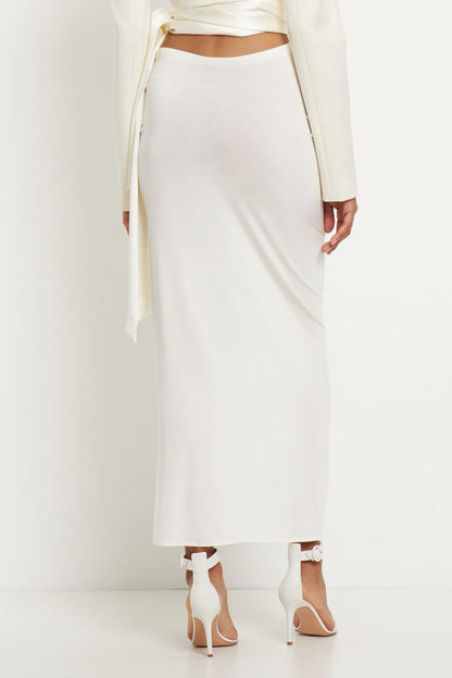 Lace Up Top & 3D Flower High Waist Midi Skirt Set White