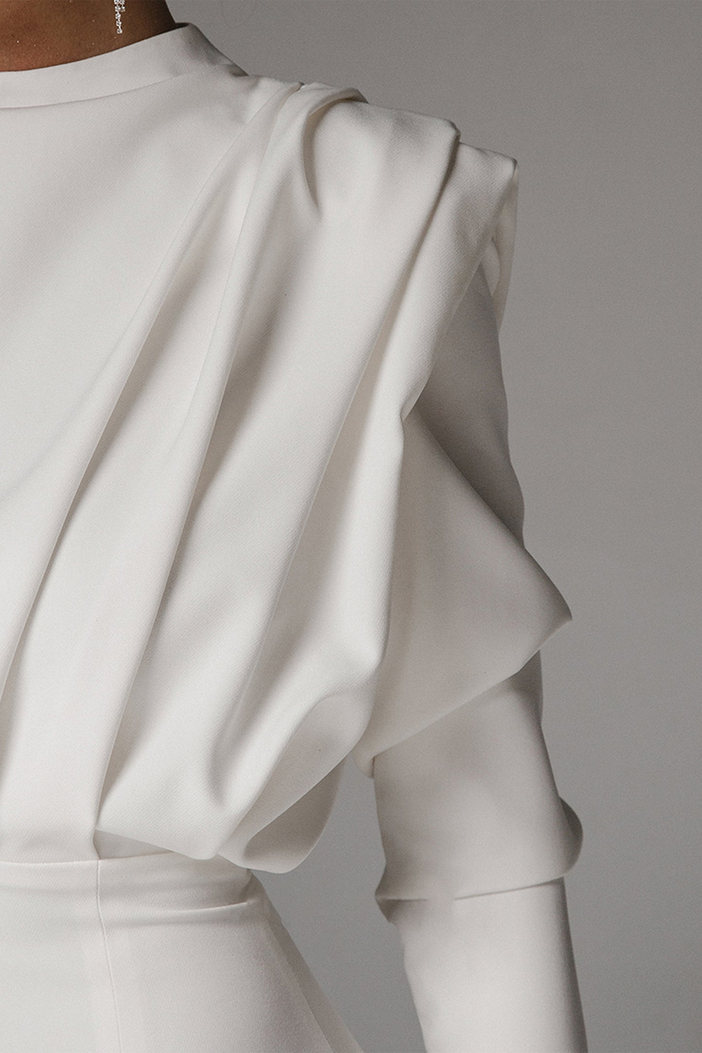 Stand Collar Long Sleeve Pleated Waist Split Maxi Dress