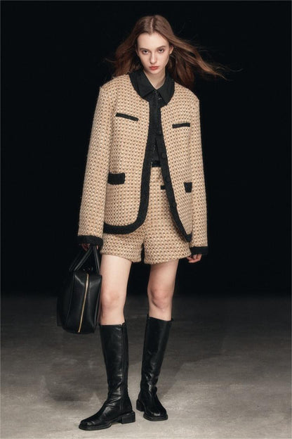 Tweed Round Neck Quilted Jacket