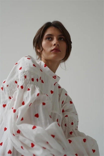 Heart Print Long Sleeve Maxi Dress