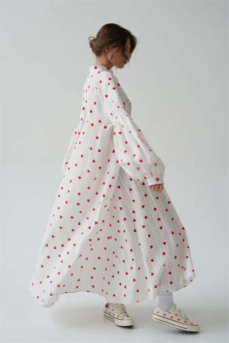 Heart Print Long Sleeve Maxi Dress