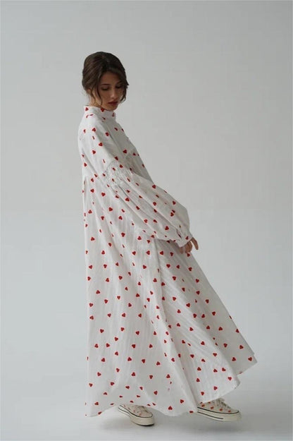 Heart Print Long Sleeve Maxi Dress